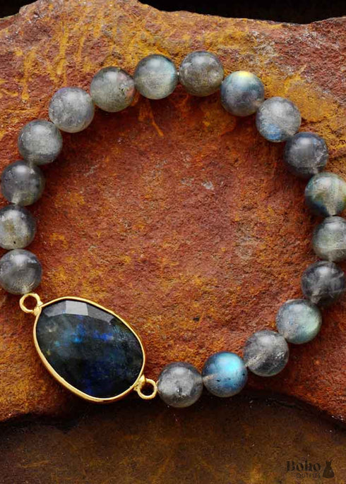 Boho Bracelet, Stretchy Bracelet, Labradorite